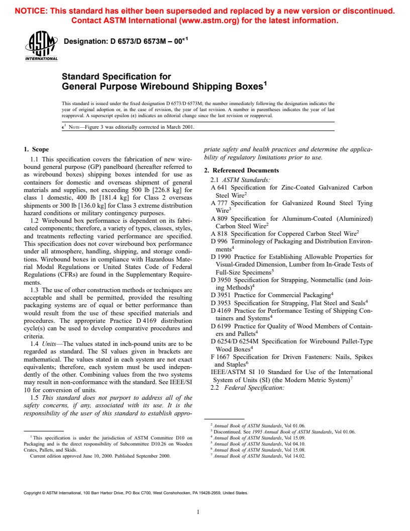 ASTM D6573/D6573M-00e1 - Standard Specification for General Purpose Wirebound Shipping Boxes