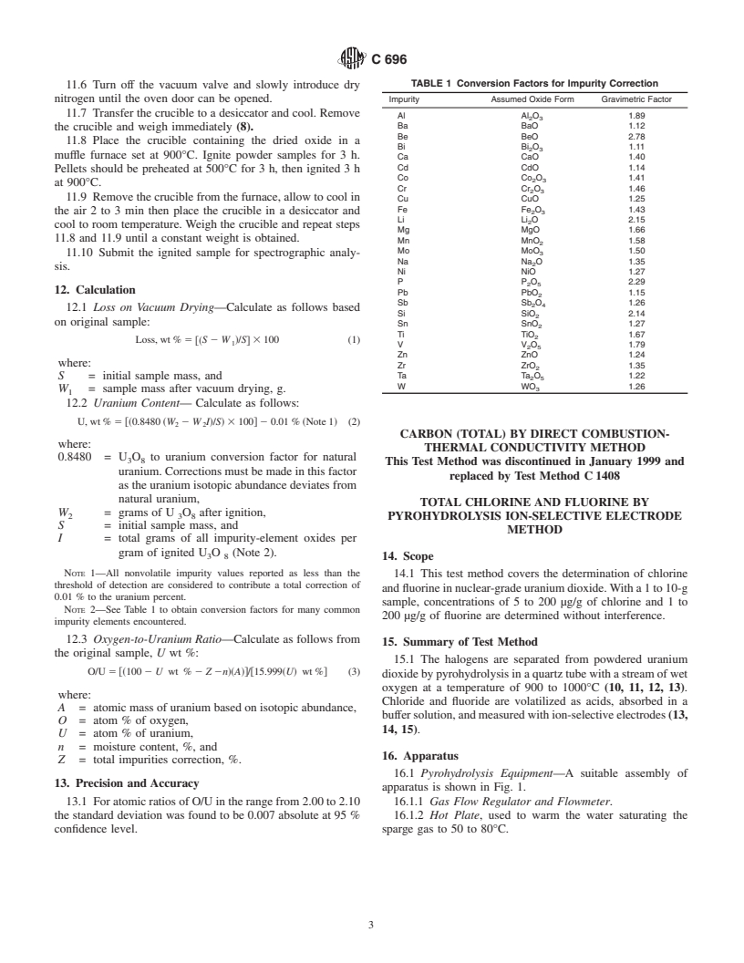 ASTM C696-99 - Standard Test Methods for Chemical, Mass Spectrometric, and Spectrochemical Analysis of Nuclear-Grade Uranium Dioxide Powders and Pellets