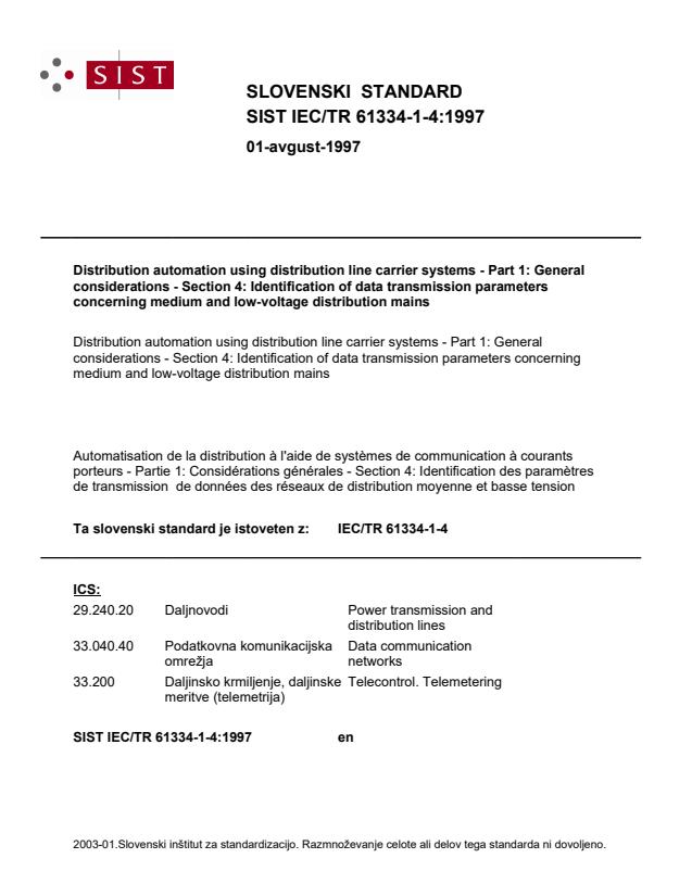 IEC/TR 61334-1-4:1997