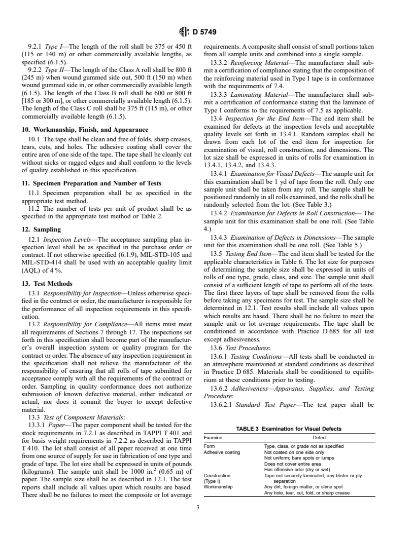 ASTM D5749-95e1 - Standard Specification for Reinforced and Plain Gummed Tape for Sealing and Securing