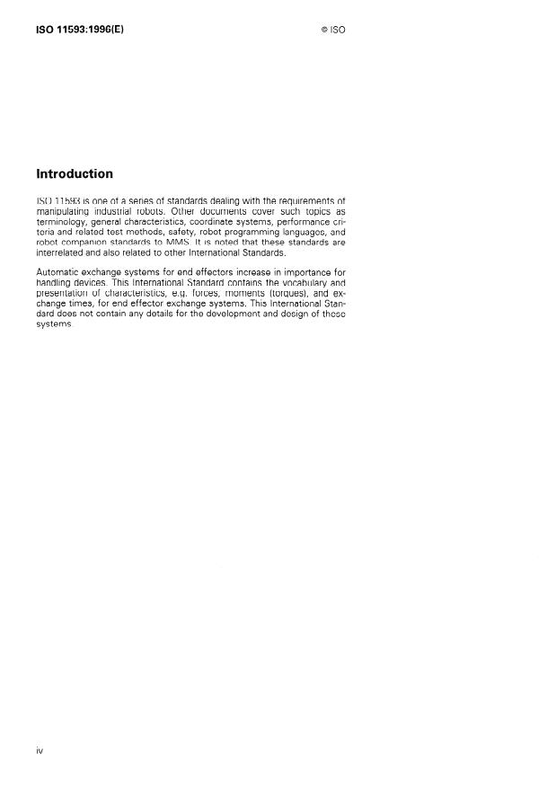 ISO 11593:1996 ISO 11593:1996 - Manipulating industrial robots -- Automatic end effector exchange systems -- Vocabulary and presentation of characteristics - Page 4 preview