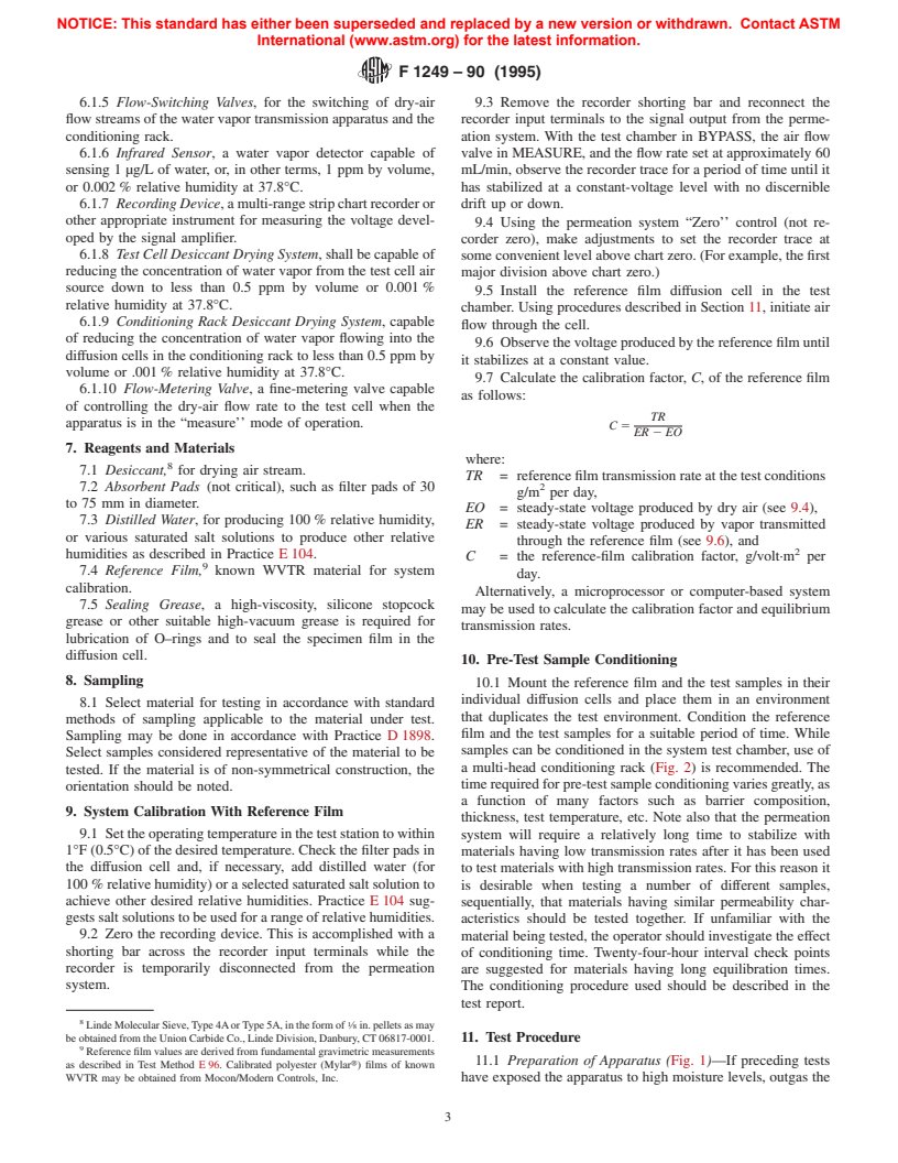 ASTM F1249-90(1995) - Standard Test Method for Water Vapor Transmission Rate Through Plastic Film and Sheeting Using a Modulated Infrared Sensor