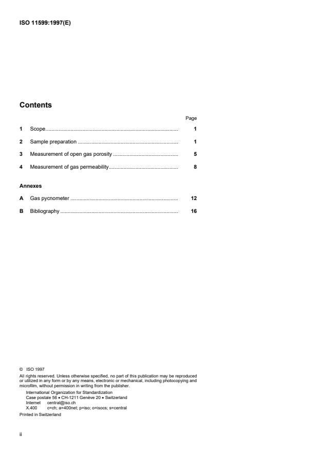 ISO 11599:1997 ISO 11599:1997 - Determination of gas porosity and gas permeability of hydraulic binders containing embedded radioactive waste - Page 2 preview