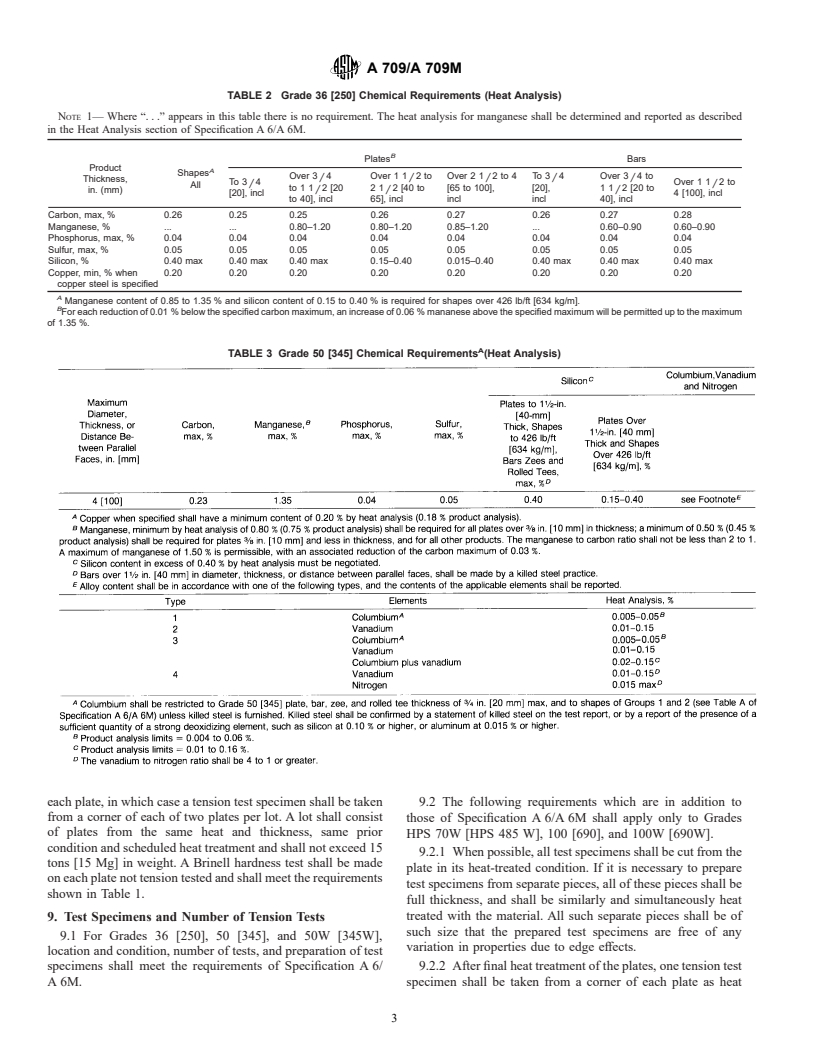 ASTM A709/A709M-00 - Standard Specification for Carbon and High-Strength Low-Alloy Structural Steel Shapes, Plates, and Bars and Quenched-and-Tempered Alloy Structural Steel Plates for Bridges