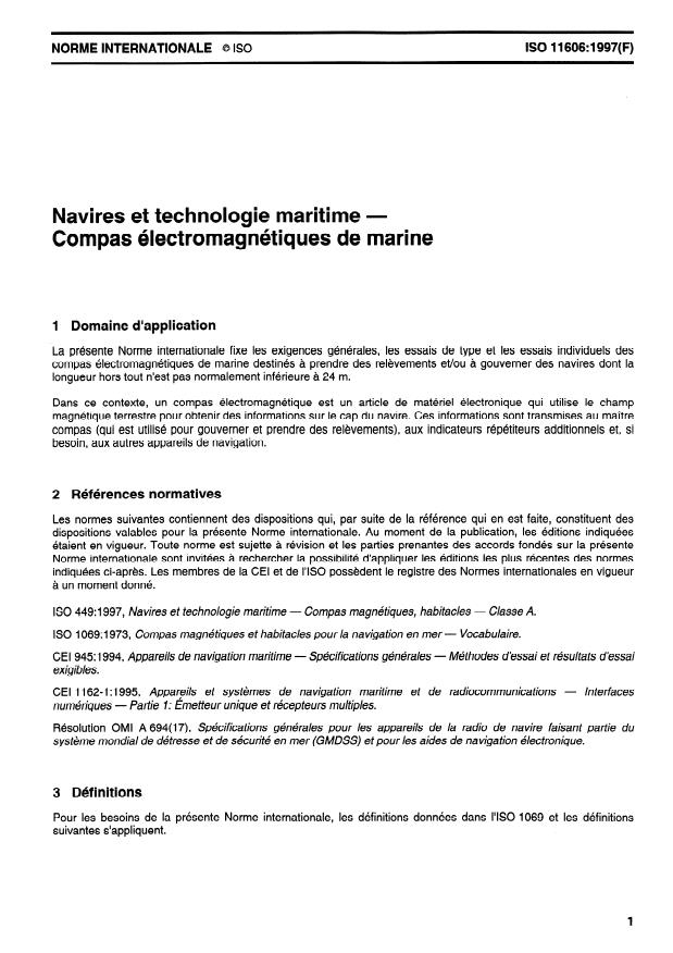ISO 11606:1997 - Navires et technologie maritime -- Compas électromagnétiques de marine