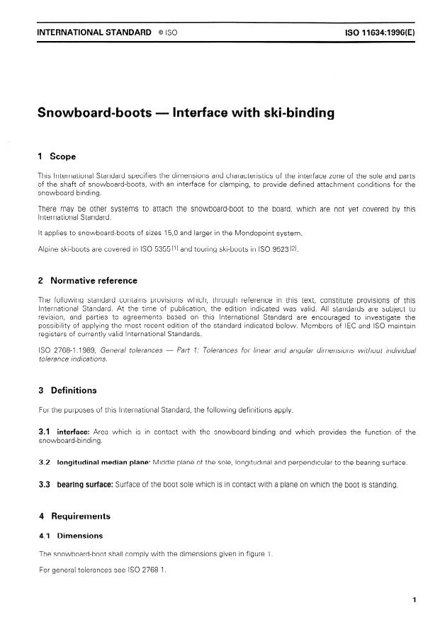 ISO 11634:1996 - Snowboard-boots -- Interface with snowboard bindings