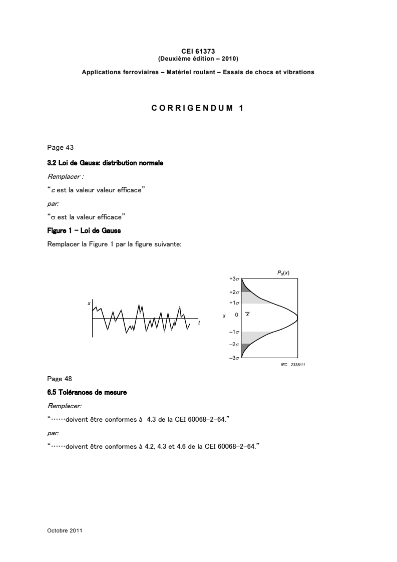 IEC 61373:2010/COR1:2011 - Corrigendum 1 - Railway applications - Rolling stock equipment - Shock and vibration tests
Released:12. 10. 2011