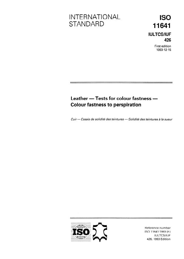 ISO 11641:1993 - Leather -- Tests for colour fastness -- Colour fastness to perspiration