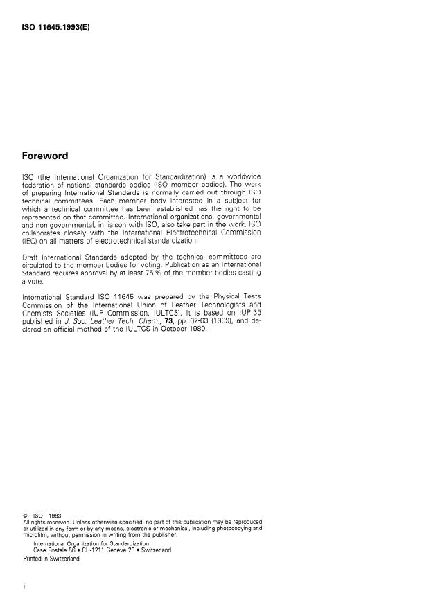 ISO 11645:1993 ISO 11645:1993 - Leather -- Heat stability of industrial-glove leather - Page 2 preview
