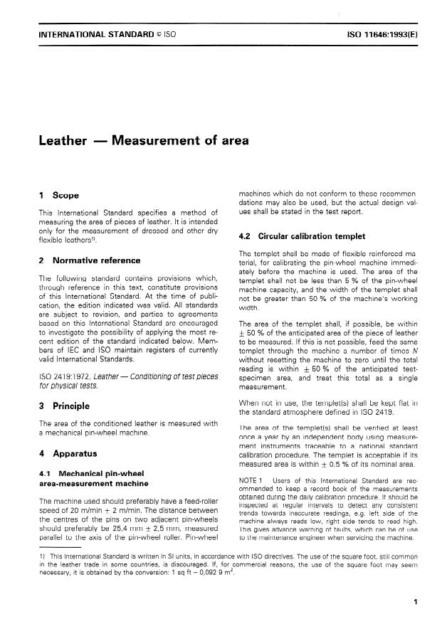 ISO 11646:1993 - Leather -- Measurement of area