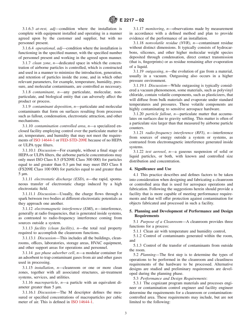 ASTM E2217-02 - Standard Practice for Design and Construction of Aerospace Cleanrooms and Contamination Controlled Areas