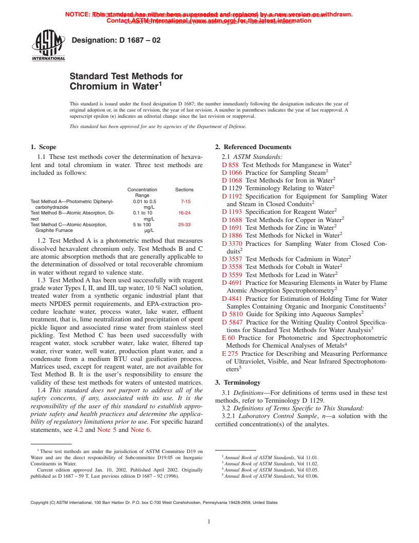 ASTM D1687-02 - Standard Test Methods for Chromium in Water