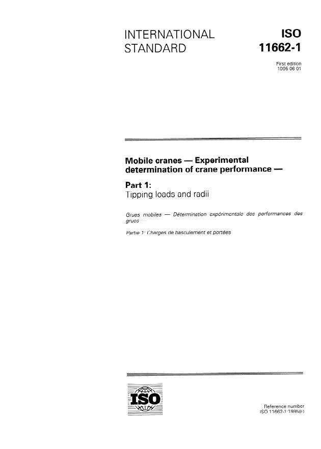 ISO 11662-1:1995 - Mobile cranes -- Experimental determination of crane performance