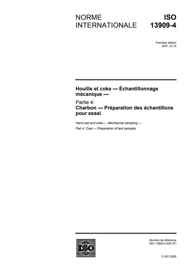 ISO 13909-4:2001 - Houille et coke -- Échantillonnage mécanique
