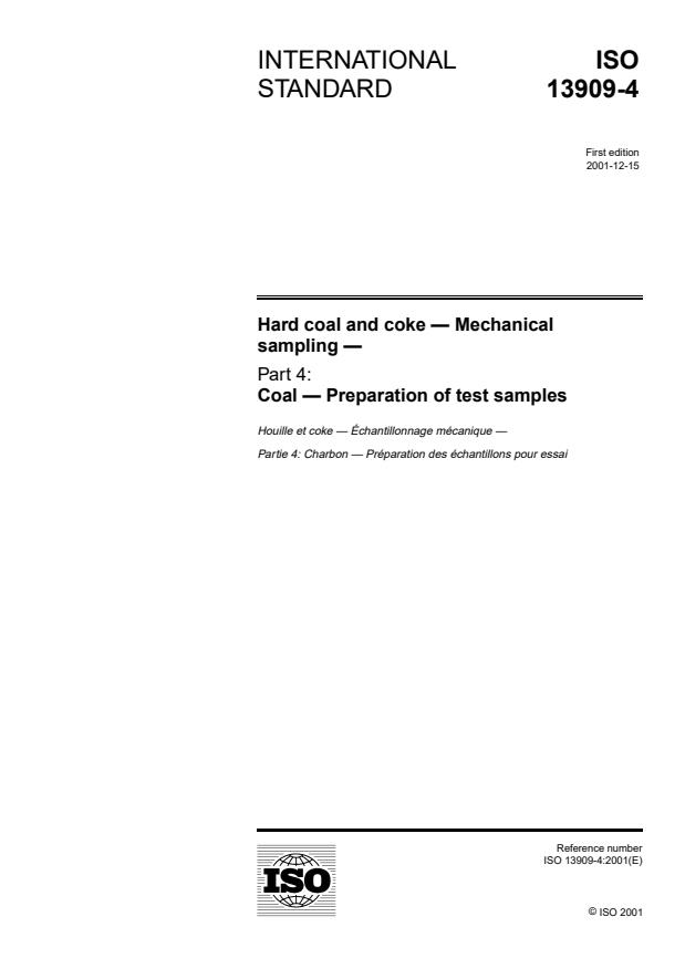 ISO 13909-4:2001 - Hard coal and coke -- Mechanical sampling