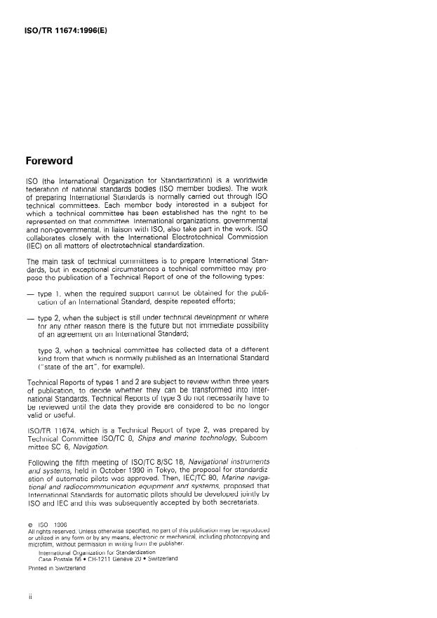 ISO/TR 11674:1996 ISO/TR 11674:1996 - Ships and marine technology -- Automatic pilots - Page 2 preview