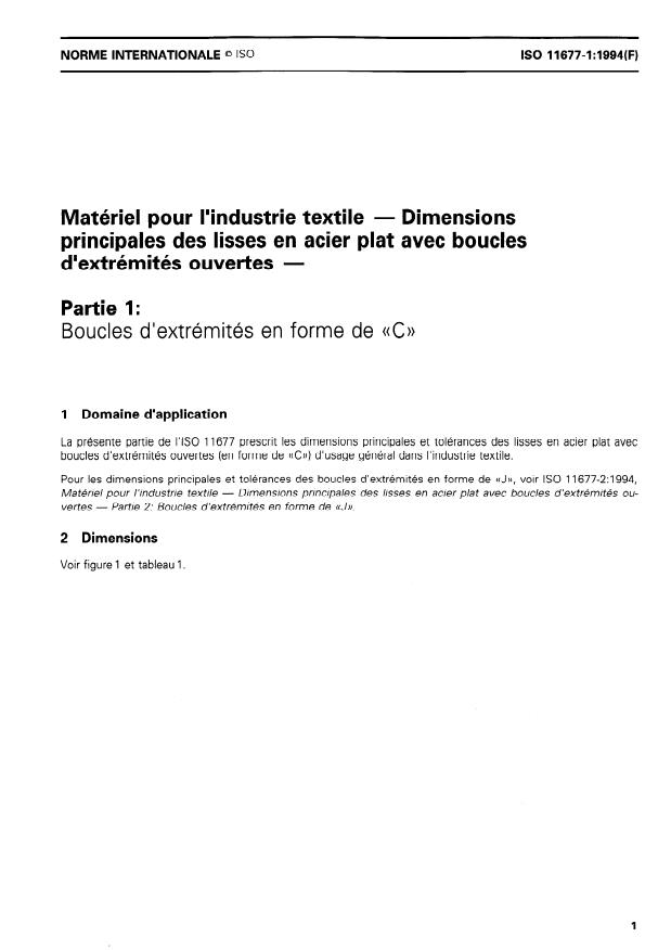 ISO 11677-1:1994 - Matériel pour l'industrie textile -- Dimensions principales des lisses en acier plat avec boucles d'extrémités ouvertes