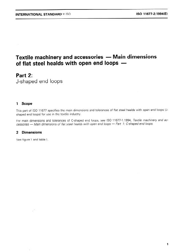 ISO 11677-2:1994 - Textile machinery and accessories -- Main dimensions of flat steel healds with open end loops