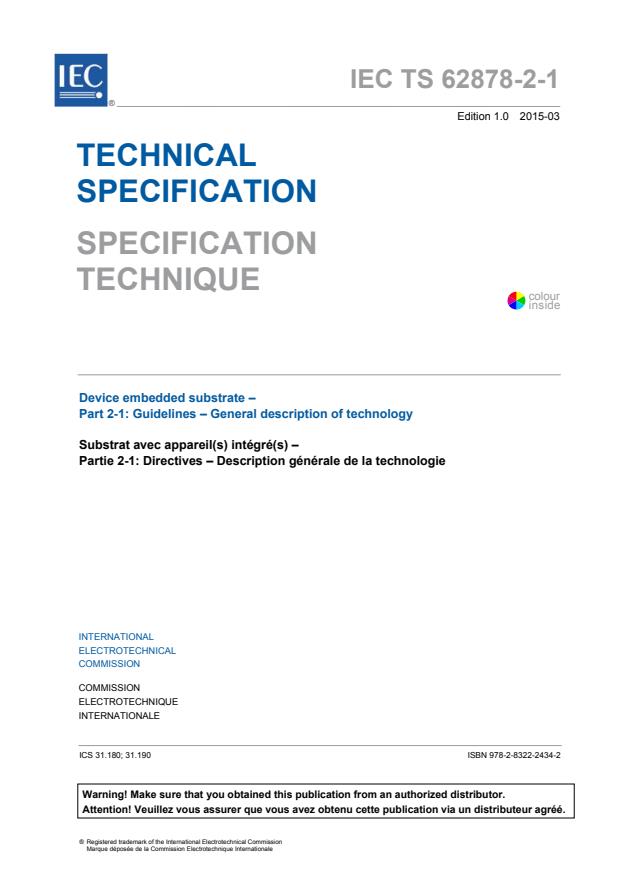 IEC TS 62878-2-1:2015 - Device embedded substrate - Part 2-1: Guidelines - General description of technology