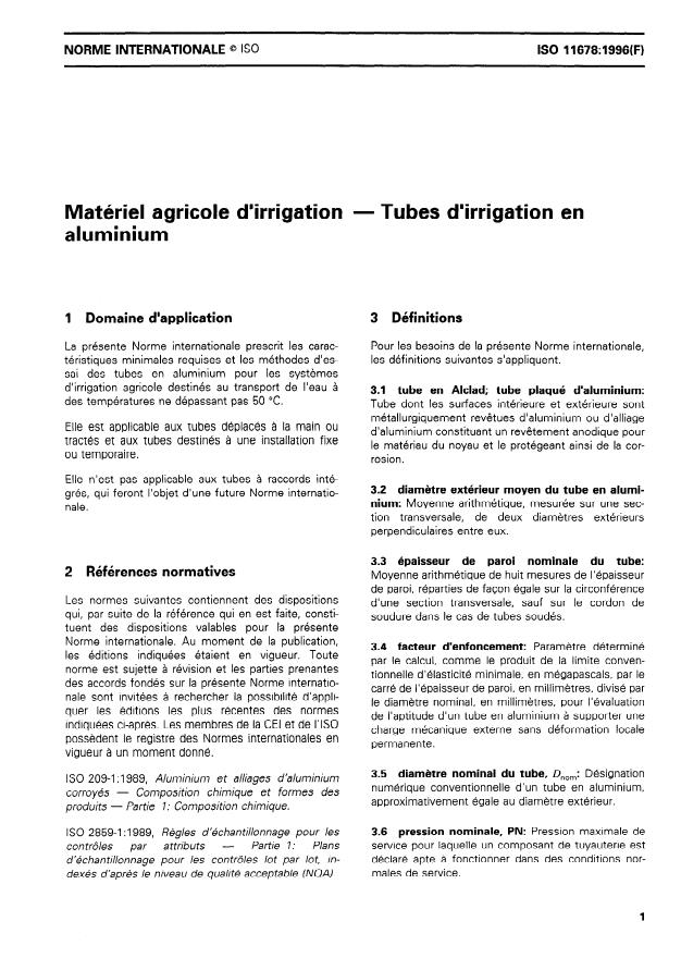 ISO 11678:1996 - Matériel agricole d'irrigation -- Tubes d'irrigation en aluminium