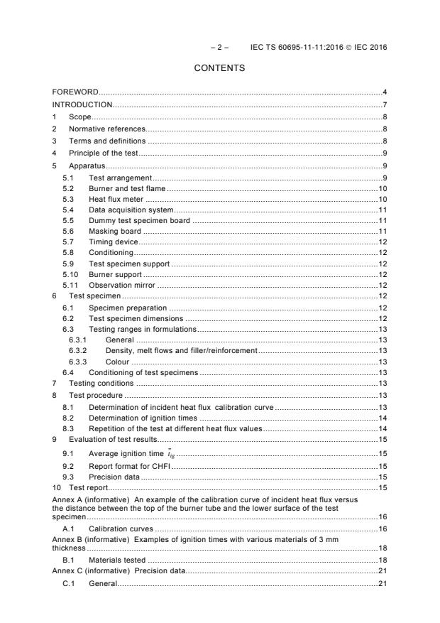 IEC TS 60695-11-11:2016 IEC TS 60695-11-11:2016 - Fire hazard testing - Part 11-11: Test flames - Determination of the characteristic heat flux for ignition from a non-contacting flame source - Page 4 preview