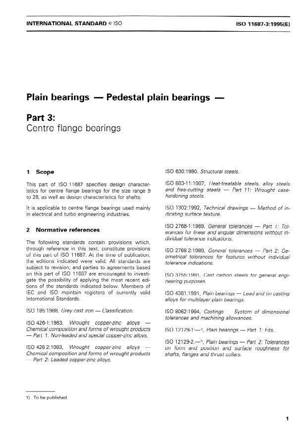 ISO 11687-3:1995 - Plain bearings -- Pedestal plain bearings