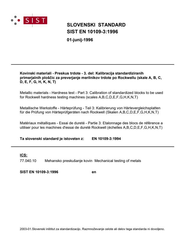 En 3 1994 Metallic Materials Hardness Test Part 3 Calibration Of Standardized Blocks To