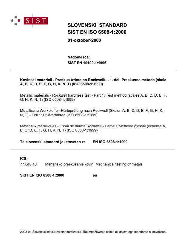En Iso 6508 1 1999 Metallic Materials Rockwell Hardness Test Part 1 Test Method Scales A B