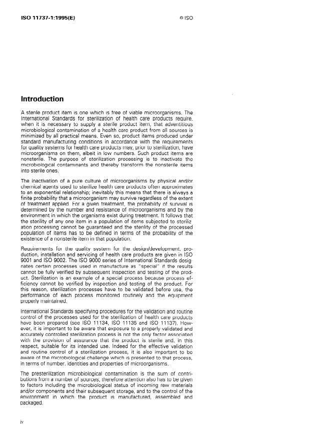ISO 11737-1:1995 ISO 11737-1:1995 - Sterilization of medical devices -- Microbiological methods - Page 4 preview