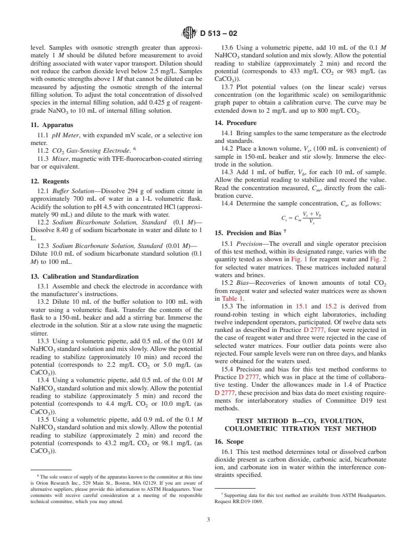 ASTM D513-02 - Standard Test Methods for Total and Dissolved Carbon Dioxide in Water