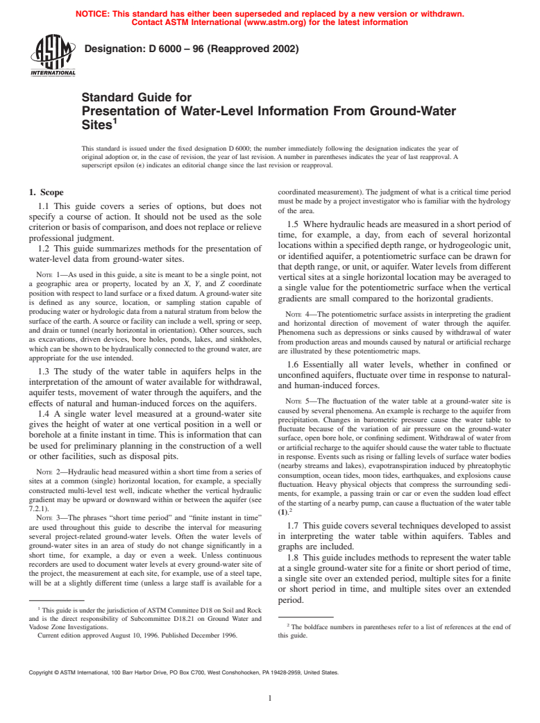 ASTM D6000-96(2002) - Standard Guide for Presentation of Water-Level Information From Ground-Water Sites