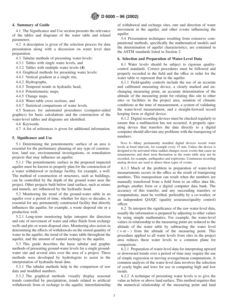 ASTM D6000-96(2002) - Standard Guide for Presentation of Water-Level Information From Ground-Water Sites