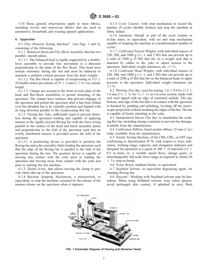 ASTM D3885-02 - Standard Test Method for Abrasion Resistance of Textile Fabrics (Flexing and Abrasion Method)