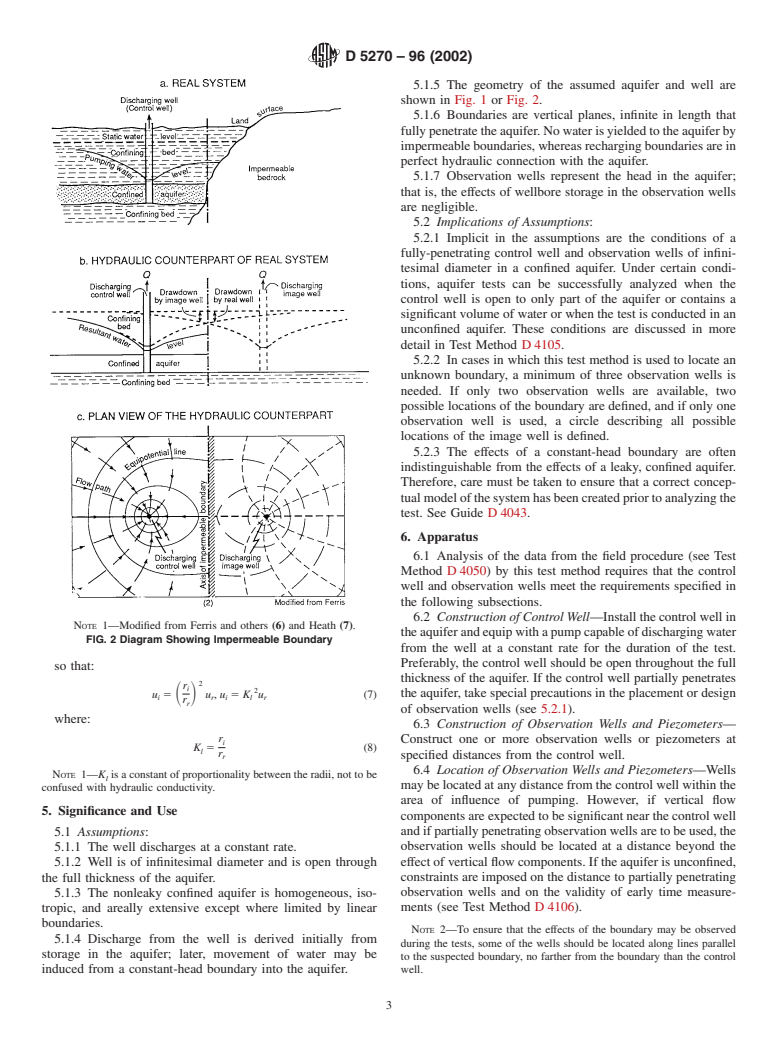 ASTM D5270-96(2002) - Standard Test Method for Determining Transmissivity and Storage Coefficient of Bounded, Nonleaky, Confined Aquifers