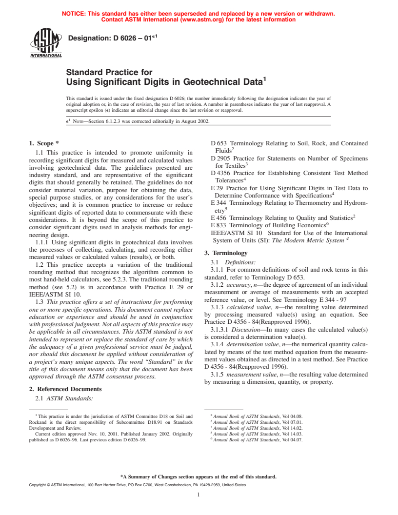 ASTM D6026-01e1 - Standard Practice for Using Significant Digits in Geotechnical Data