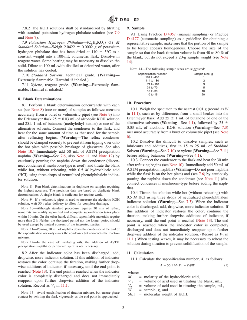 ASTM D94-02 - Standard Test Methods for Saponification Number of Petroleum Products