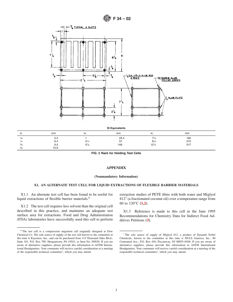 ASTM F34-02 - Standard Practice for Construction of Test Cell for Liquid Extraction of Flexible Barrier Materials