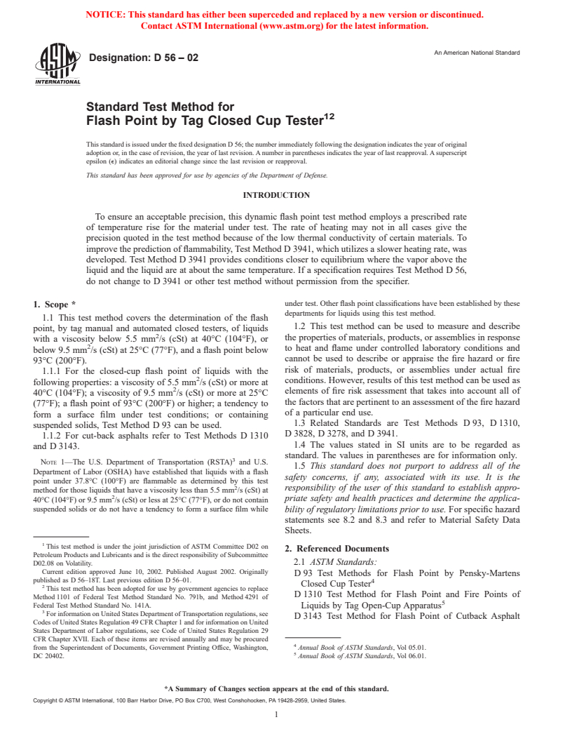 ASTM D56-02 - Standard Test Method for Flash Point by Tag Closed Tester