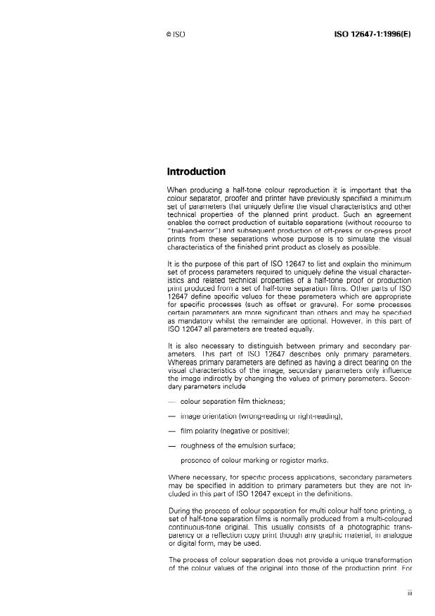 ISO 12647-1:1996 - Graphic technology -- Process control for the manufacture of half-tone colour separations, proof and production prints