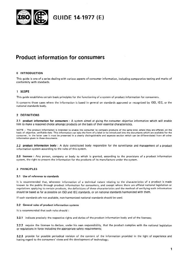 ISO/IEC Guide 14:1977 - Product information for consumers