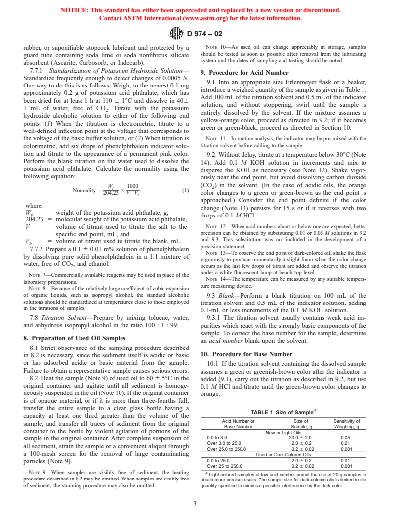 ASTM D974-02 - Standard Test Method for Acid and Base Number by Color-Indicator Titration