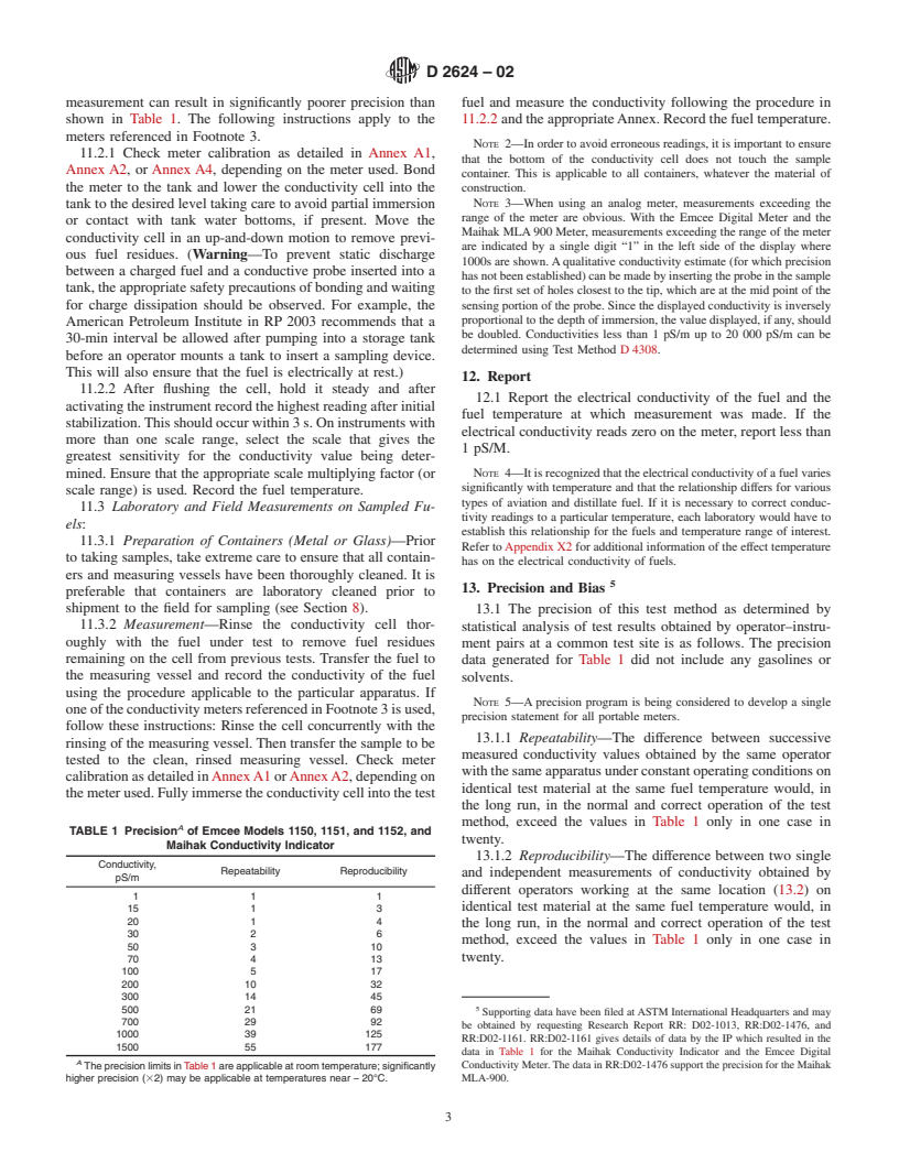 ASTM D2624-02 - Standard Test Methods for Electrical Conductivity of Aviation and Distillate Fuels