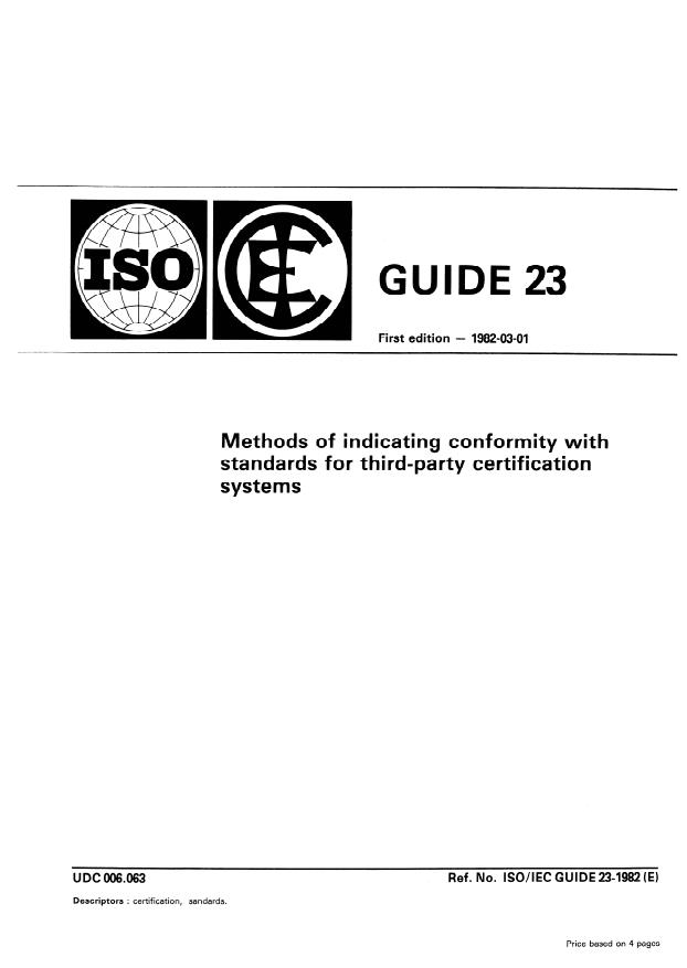 ISO/IEC Guide 23:1982 - Methods of indicating conformity with standards for third-party certification systems