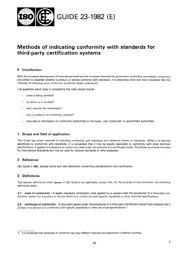 ISO/IEC Guide 23:1982 - Methods of indicating conformity with standards for third-party certification systems