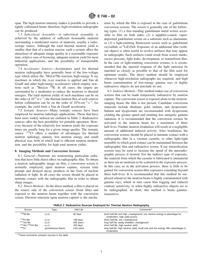 ASTM E748-02 - Standard Practices for Thermal Neutron Radiography of Materials