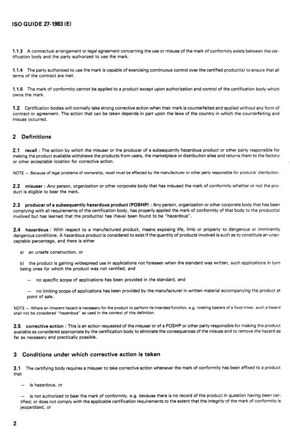 ISO Guide 27:1983 ISO Guide 27:1983 - Guidelines for corrective action to be taken by a certification body in the event of misuse of its mark of conformity - Page 4 preview