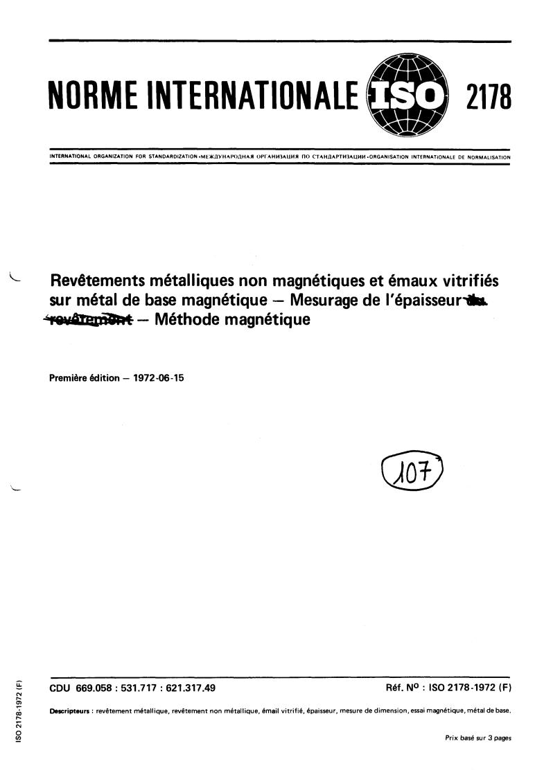 ISO 2178:1972 - Title missing - Legacy paper document
Released:1/1/1972