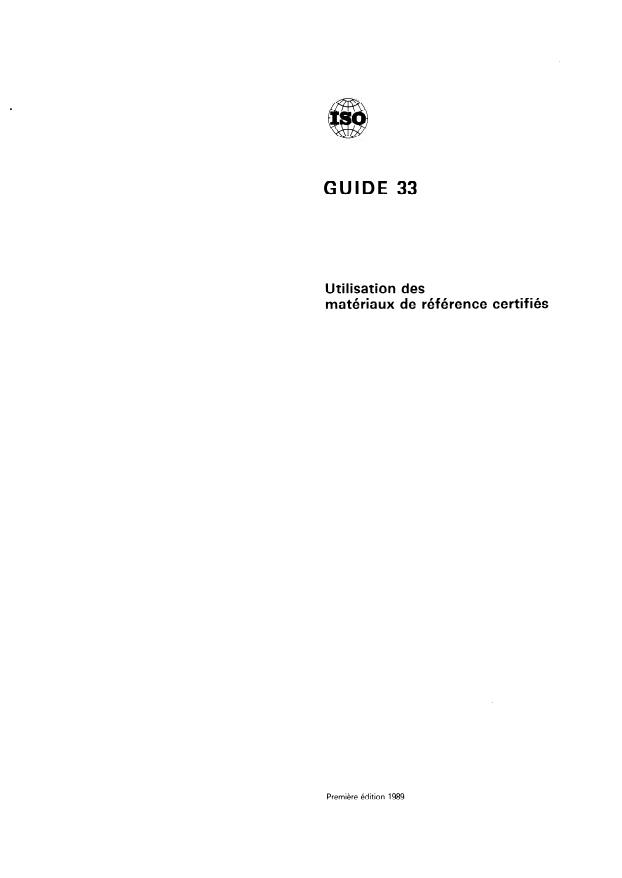ISO Guide 33:1989 - Utilisation des matériaux de référence certifiés