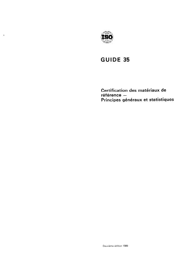 ISO Guide 35:1989 - Certification des matériaux de référence -- Principes généraux et statistiques