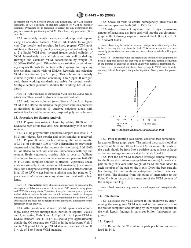 ASTM D4443-95(2002) - Standard Test Method for Determining Residual Vinyl Chloride Monomer Content in PPB Range in Vinyl Chloride Homo- and Co-Polymers by Headspace Gas Chromatography